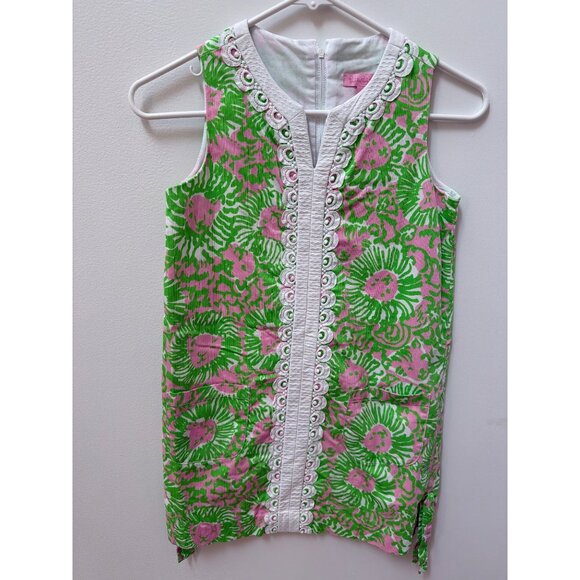 Lilly Pulitzer Girls Lion Shift Size 10 Sleeveless Floral Dress Pink & Green Cot - Picture 1 of 5